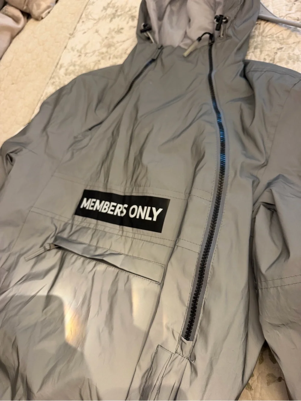 Members Only Light Gray Windbreaker Anorak with Patch